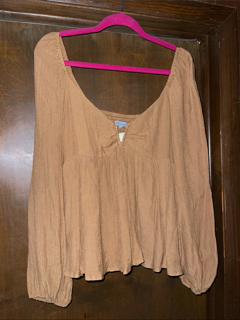 Boho Scoop-Neck Peasant Tunic in Camel